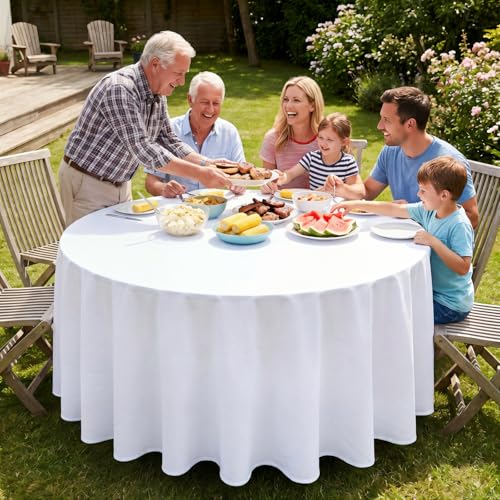 White Round Tablecloth 120 Inch for 48-96 Inch Tables - 8 Pack - CKIKU