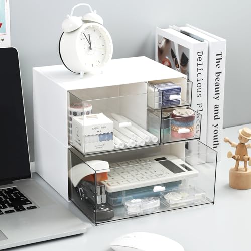 MILULUGO 4-Drawer Desk Organizer Makeup Storage Box for Cosmetics & Jewelry