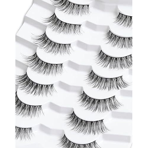 Onlyall Natural Lashes Wispy Lashes Natural Look False Eyelashes Natural Flared Eyelashes False Eye Lashes Soft Fluffy Lashes 7 Pairs D12 Flirty-13mm