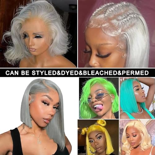 Guebb Grey 10 Inch HD Transparent Lace Front Wig for Black Women