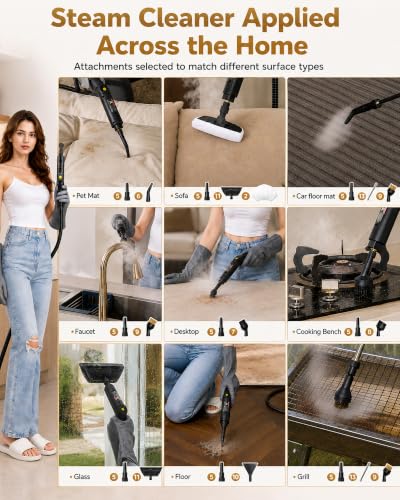 GEVOLCM White Handheld Steam Cleaner with 3 Adjustable Steam Levels & 18 Accessories