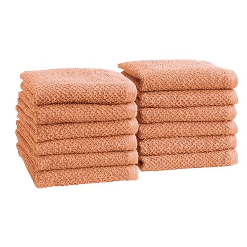 Great Bay Home 100% Cotton 12-Pack 13x13 Wash Cloth - Absorbent, Quick-Drying, Durable Face Towels for Bathroom Decor - Low-Twist, Two-Ply Fibers (Dusty Rose)