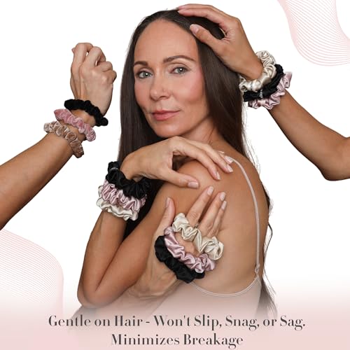 Pink Beige Black Cotton Velvet No Slip Scrunchies - Small 3 Pack