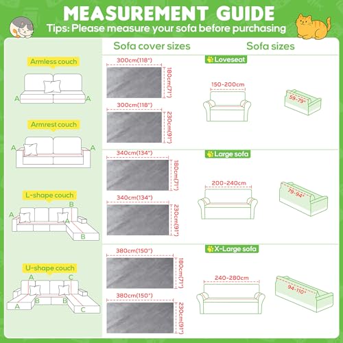 Waterproof Cat Scratch Couch Cover - Large Gray 150x91 Inches with Non-Slip Design