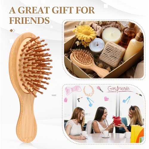 FoldTier Oval Mini Bamboo Hair Brush 15 Pack Travel Detangling Small Hairbrush
