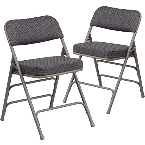Gray Fabric Folding Chair Set of 2 - Padded Metal Folding Chairs for Indoor & Outdoor Use