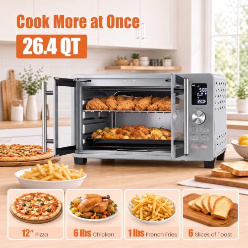 DORTALA 26.4 Qt French Door Air Fryer Toaster Oven Combo, 1500W