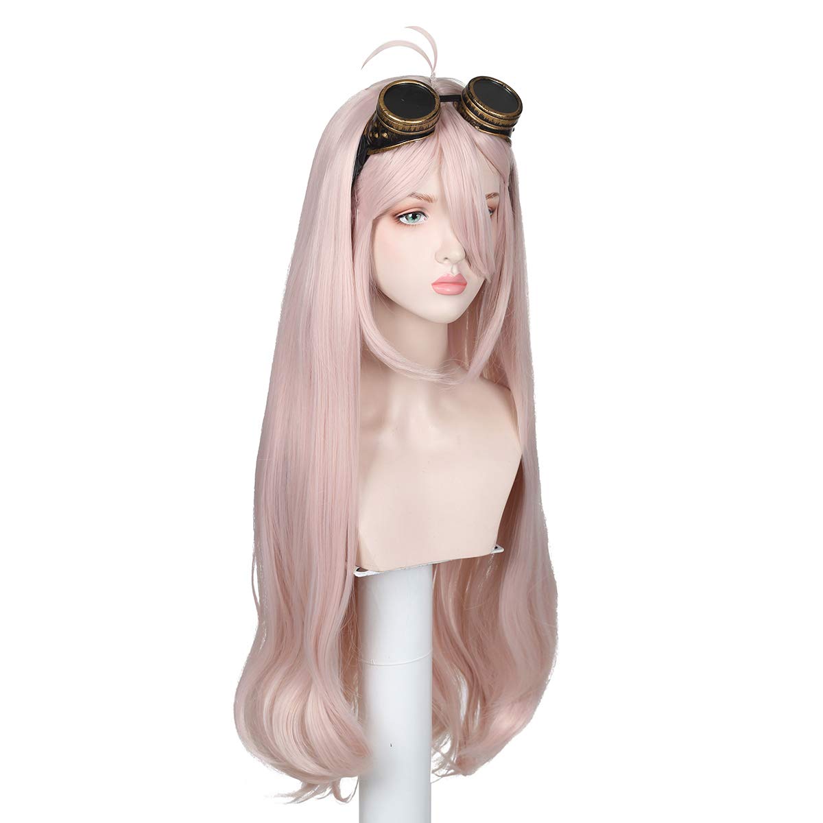 ColorGround Long Light Pink Wig with Glasses for Halloween (Long Pink)