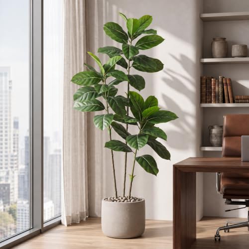 5FT Artificial Ficus Tree Indoor with White Pot - Realistic Faux Plant for Home & Office