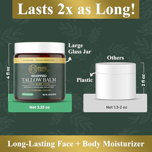 Unscented Whipped Tallow and Honey Balm - 3.25 Ounce Grass Fed Beef Skin Moisturizer