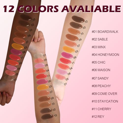 O'CHAIN 12 Colors Lip Oil Set with Portable Keychain, High Shine & Moisturizing, Long Lasting Wear, Deep Hydrating Nourishing Lip Care and Repair Kit for Women and Girls