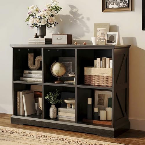 IRONCK Black 6-Cube Farmhouse Wood Storage Organizer Bookcase