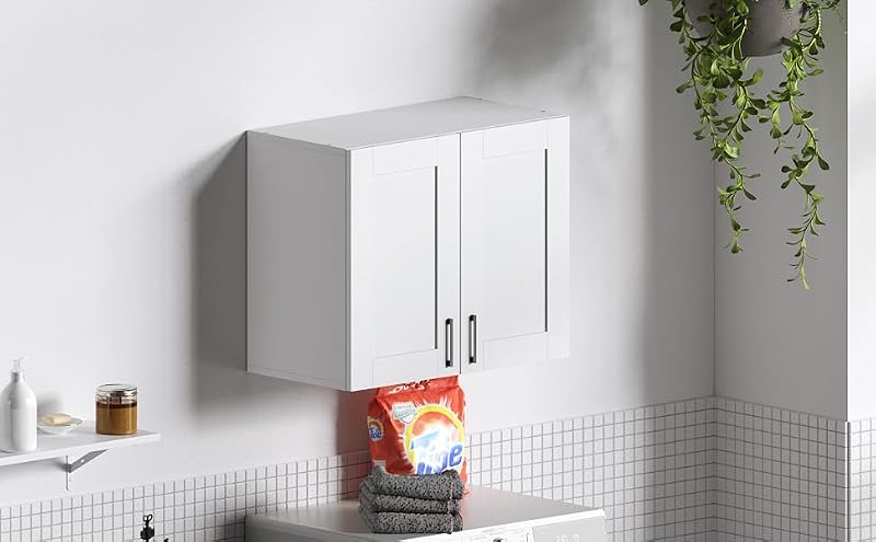 White Wall-Mounted Kitchen Cabinets with 2 Doors and Adjustable Shelf - 12.4"D x 23.6"W x 19.7"H - 2 Door Variation