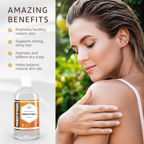 PHENOXYETHANOL Preservative Liquid (16 oz) Paraben-Free; Formaldehyde-Free; Water & Oil Soluble | Suitable for Soap Making, Lotions, Conditioners, Creams | Keeps Products Fresh & Safe | 16 Ounces