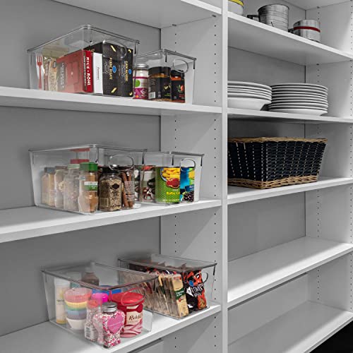 8 Pack Plastic Storage Bins with Lids - 11x7.5x6 Inch Kitchen & Pantry Organizer