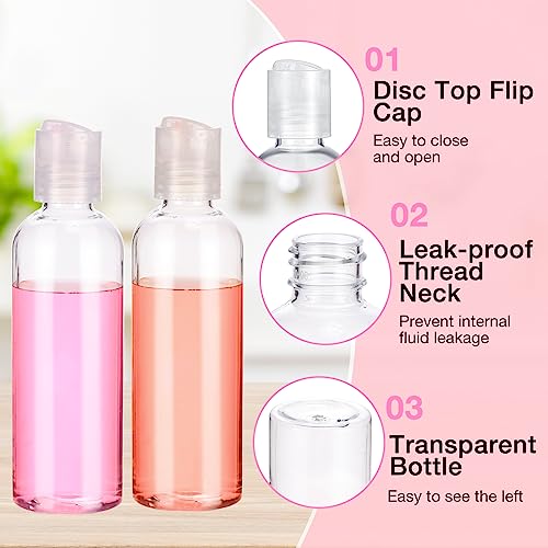 Roshtia 50 Pcs 3.4 oz Plastic Travel Bottles with Disc Caps Empty Clear Travel Size Containers Leak Proof Squeeze Toiletry Bottles for Shampoo Toiletries Lotion Conditioner Accessories