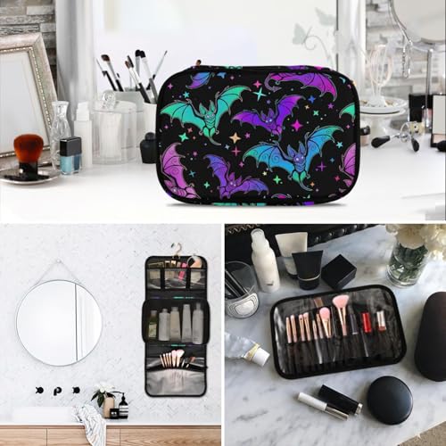 Travel Toiletry Bag Set - 3 Pieces Hanging Makeup Organizer with Clear Compartments - Bat 96 Variation