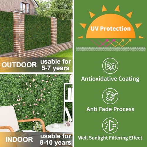 Artificial Grass Wall Panels 24pcs 20x20 Inches Boxwood Hedge for Outdoor Indoor Garden Privacy Fence - Variation 1