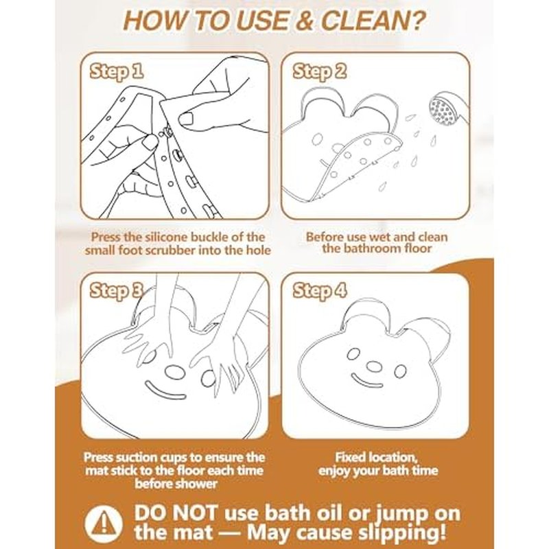 Manmihealth Upgrade Shower Foot Scrubber Mat with Non-Slip Suction Cups, Rabbit-Shaped Silicone Foot Scrubber in Shower for Men & Women (Khaki)