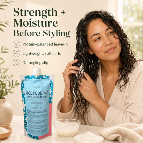 Ecoslay Rice Pudding Leave-In Conditioner 8oz for Curly & Damaged Hair - Moisturizer & Detangler - Natural Nourishing Hair Treatment
