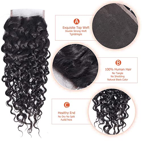 14 Inch Water Wave Lace Closure Human Hair Natural Black 18A Grade Remy Brazilian Virgin Wet & Wavy