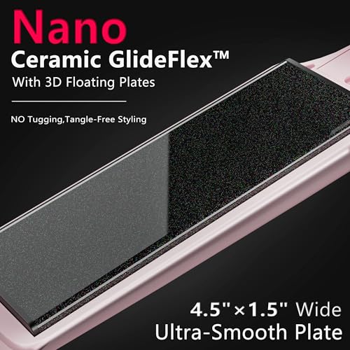 HeirPro 1.5 Inch Wide Ceramic Hair Straightener for Thick Hair - Pink