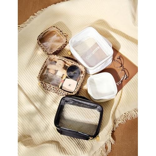 Yarnic Clear Travel Makeup Bag Transparent Portable Toiletry Bags Two Compartments Cosmetic Bag with Handle Nylon and PVC Makeup Organizer Pouch Black