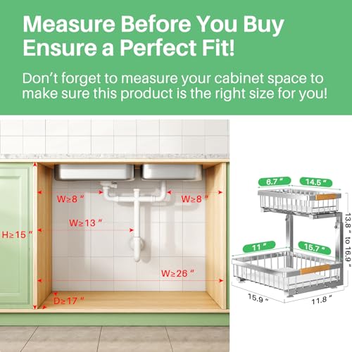 Kitstorack Silver 2-Pack Under Sink Organizer 2-Tier Slide Out Cabinet Shelf