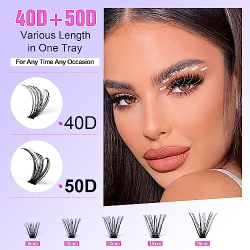 Pawotence Lash Clusters 280pcs Cluster Eyelash Extensions 40D 50D Eyelash Clusters Lash Extension 8-16mm Individual Lashes for Self Application at Home (40D&50D, 0.07D, 8-16mm)