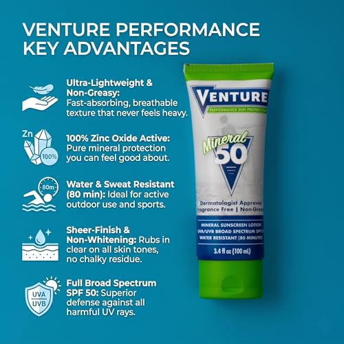 Venture Performance SPF 50 Mineral Sunscreen Lotion Water & Sweat Resistant