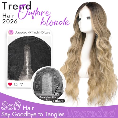 Blonde Wigs for Women 30 Inch Long Wavy Lace Glueless Ombre Blonde