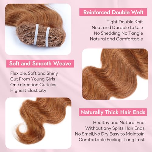 Clip in Hair Extensions 16 Inch Auburn Ginger Human Hair Body Wave 8pcs