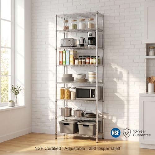 Chrome 8-Tier Wire Shelving Unit - Adjustable Steel Storage Rack 80.7 Inches