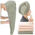 Extra Large 4 Pack Microfiber Hair Towel Wrap for Women Super Absorbent & Quick Dry Hair Drying Towels with Button, Hair Turbans for Curly Hair Long & Short Hair - Anti-Frizz (green pinstripe)