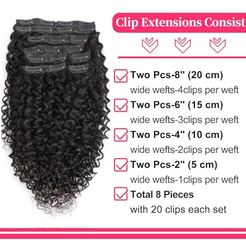 Black 14 Inch Kinky Curly Clip-In Hair Extensions 110g Full Head - Natural Black