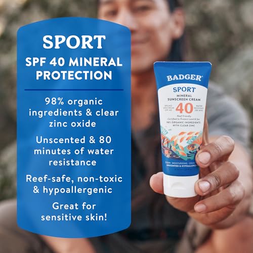 Badger Sport Mineral Sunscreen SPF 40 2-Pack, Zinc Oxide, 2.9 fl oz Tube