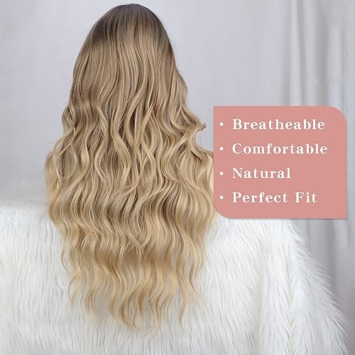 Long Ombre Blonde Wavy Wig for Women Beginners 24 Inch - Natural & Stylish