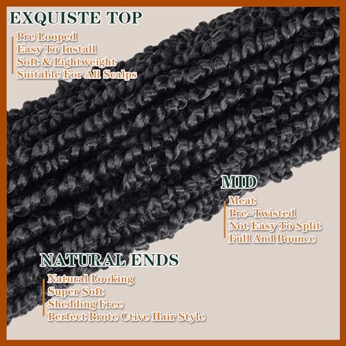 Passion Twist Crochet Hair 18inch 6packs Pre-Twisted Synthetic Long Curly 12 Roots Braiding Hair Extensions For Women (18 inch, 1B)