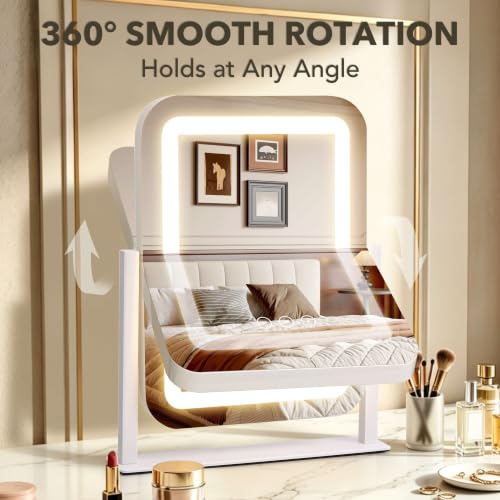 White 13.9"×12" Lighted Makeup Mirror with LED Lights & Touch Control