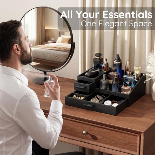 Wooden Cologne Organizer with Drawers and Vanity Stand for Men