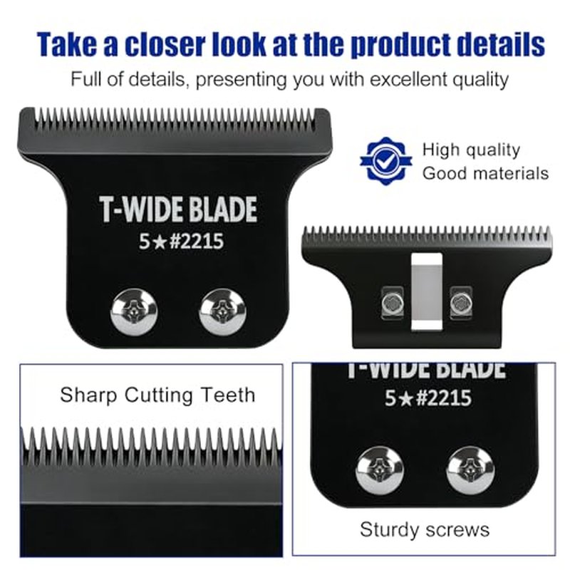 2215 Replacement T Wide Blades Replacement for Wahl 5 Star Detailer Li Trimmer 8081/8171- Adjustable Zero-Gap Stainless Steel Blade,Black 3 Pack