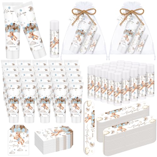 25 Pack Baby Shower Favor Gifts - Bear Themed Hand Cream, Lip Balm & Accessories