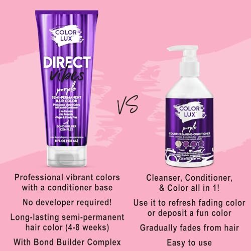 Semi-Permanent Hair Color Purple - Ammonia-Free, Vegan, 8 Fl Oz Pack of 2