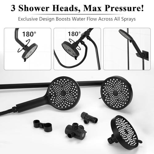 Dual Shower Head with Handheld and Adjustable Support Bar - Shared Bathroom Upgrade