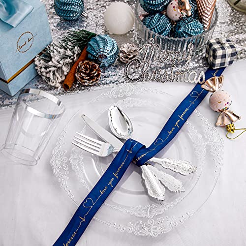 Morejoy 350PCS Clear Silver Disposable Plates Set - Elegant Party Dinnerware