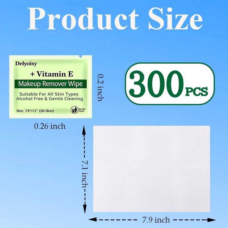 300 Count Makeup Remover Wipes Bulk with Individually Wrapped Travel Size - Gentle & Hypoallergenic