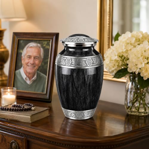 Everlight Memorials Black Watercolor Adult Urn Large – Cremation Memorial for Men & Women