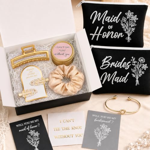 Black Bridesmaid Proposal Gift Set with Candle Jewelry Box & Hair Clips - 27 Pieces
