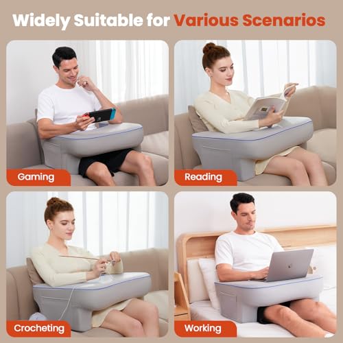 Keduwa Reading Pillow with Lap Desk and Side Pockets - L-Gray