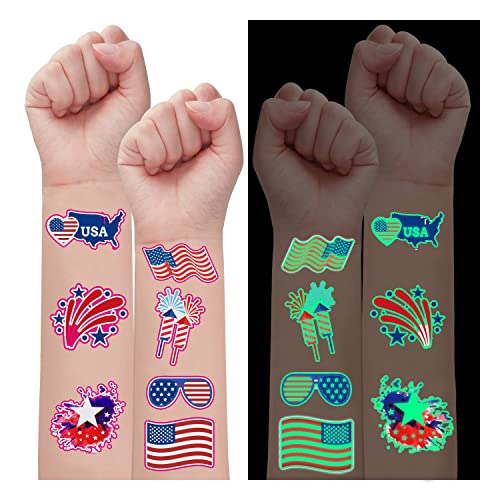70PCS 4th of July Decorations Temporary Tattoos£¬Red White and Blue Party Supplies£¬Fourth of July Glow in The Dark Sticker Patriotic Party Decorations Favors Supplies Independence Day Memorial Day Decorations